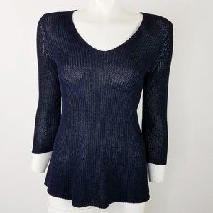 New Dark Talbots Navy Blue Mesh Knit Cotton Top